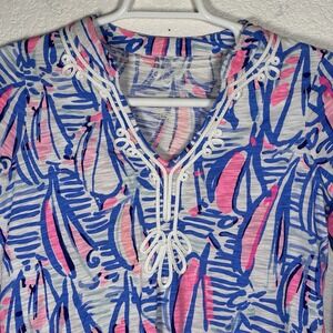 Lilly‎ Pulitzer Kaia Red Right Return Tunic Shirt Beach Sailboat Cotton XS